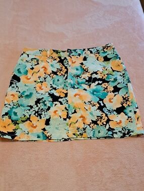 Floral Print Skort in Teal and Coral